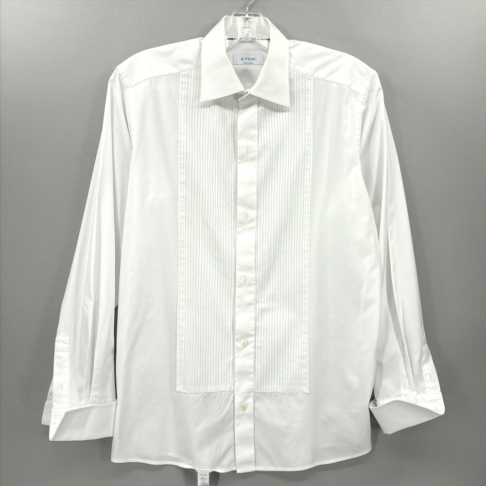 Eton Shirt Mens 16 41 White Plisse French Cuff Dress Slim Long Sleeve Formal